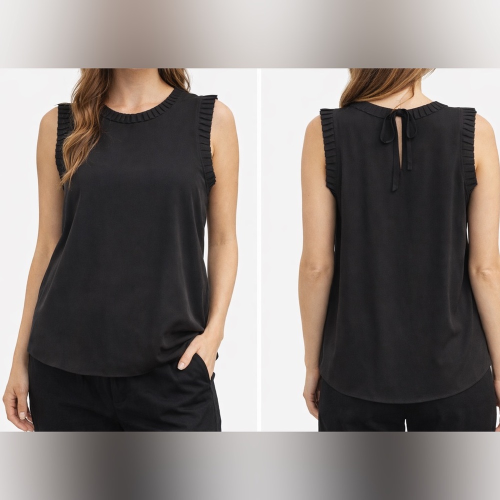 J. Crew Black Sleeveless Ruffle-Trim Shell Top